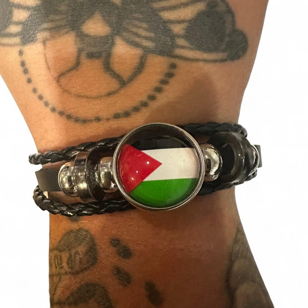 Palestine flag pleather Bracelet with cords